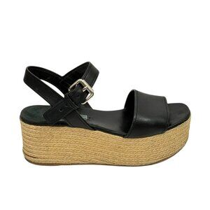Prada Platform Espadrille Sandals Black Leather Open Toe Size EU 36.5/ US 6.5